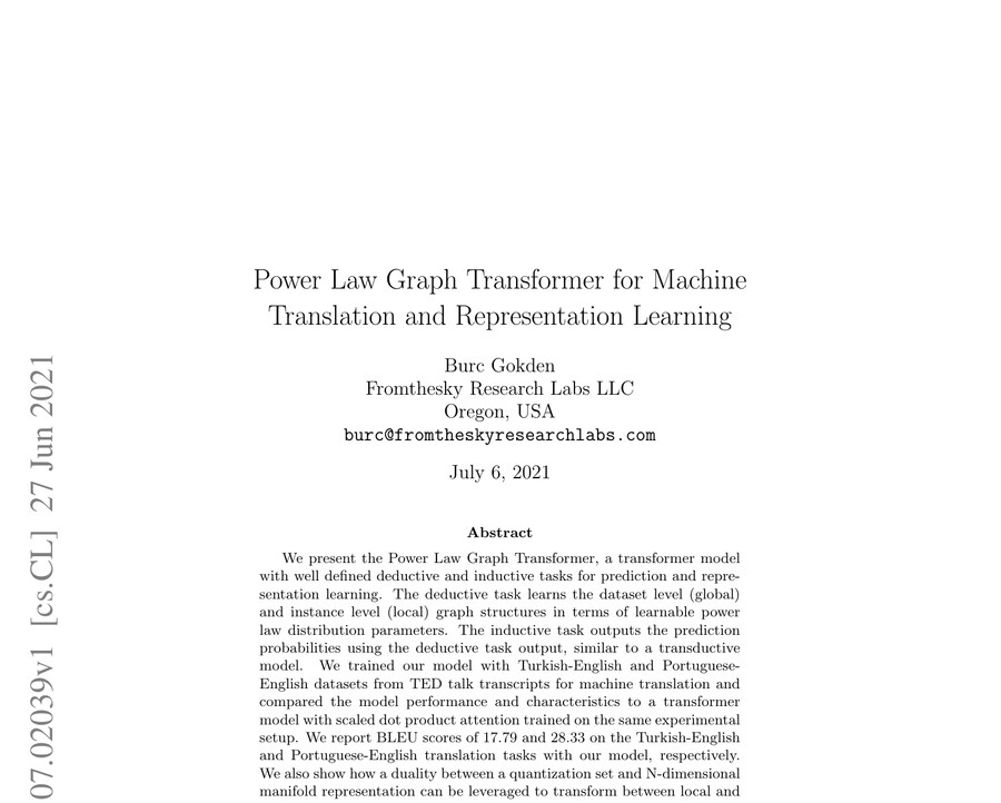 Power Law Graph Transformer for Machine Translation (2021)