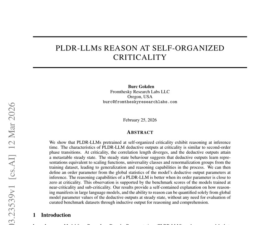 PLDR-LLMs Reason at Self-Organized Criticality (2026)